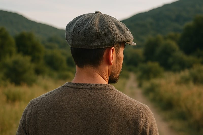 Mann trägt eine Schiebermütze