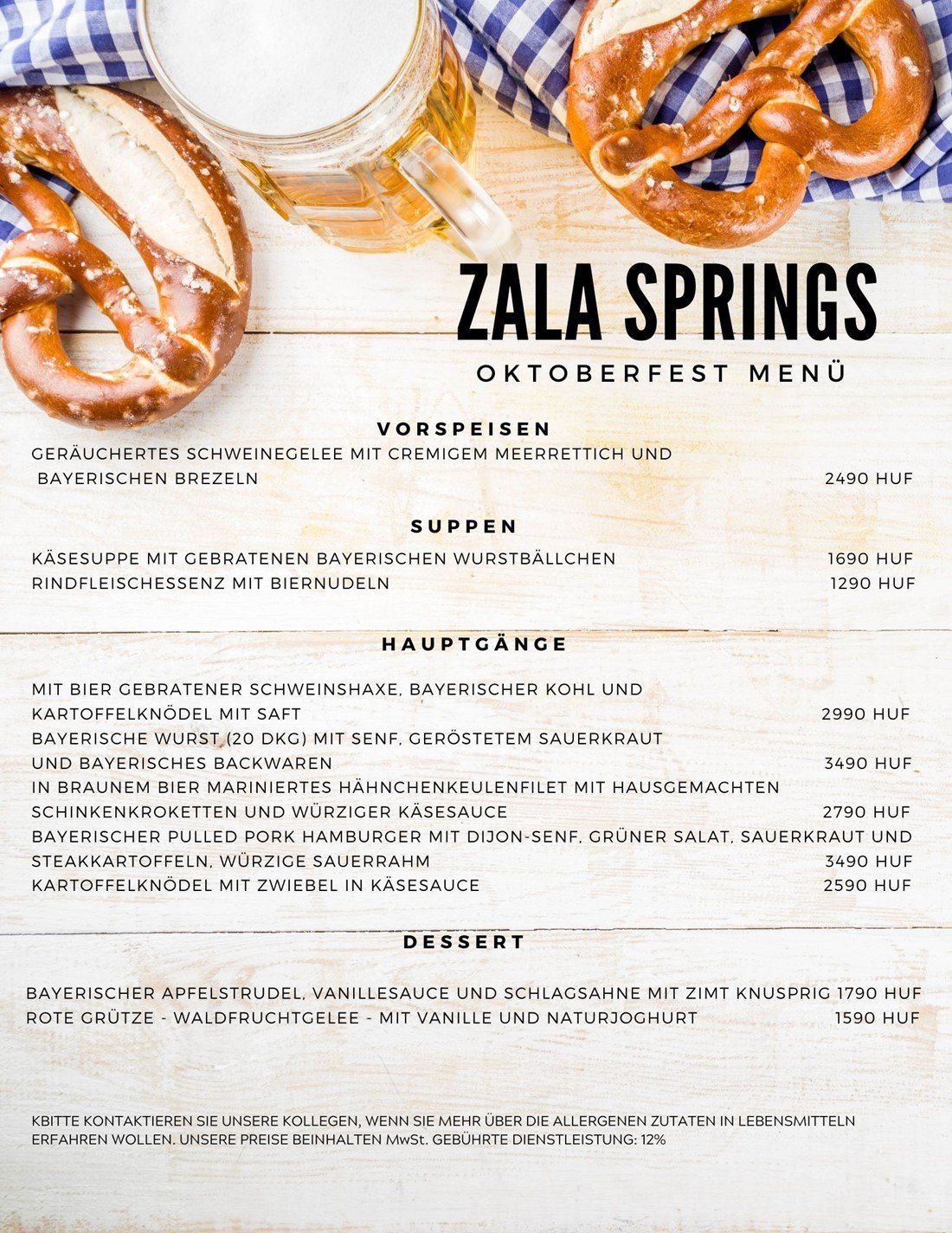 Oktoberfest Menüs 2020 Zala Springs Golf Resort